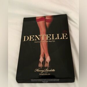 Honey Birdette Dentelle Stay Ups Thigh Highs NAT/RED Lace Top 20 Denier New‎ L